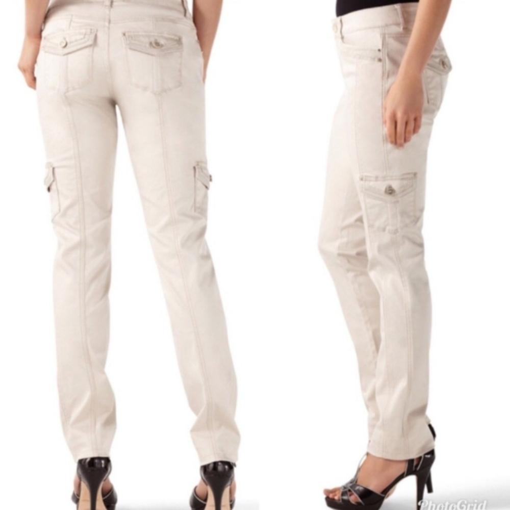 White House Black Market Blanc 4 R Sateen Slim Ankle Cargo Pants EUC